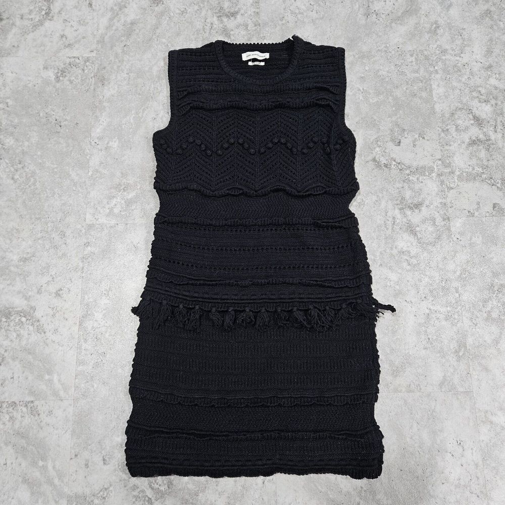 Isabel Marant Etoile Shelly Black Zigzag Open Knit Tiered Sheath Dress Size 38